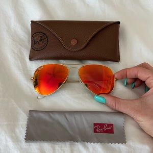 Ray-Ban Aviator Polarized Orange Flash + Gold Frame